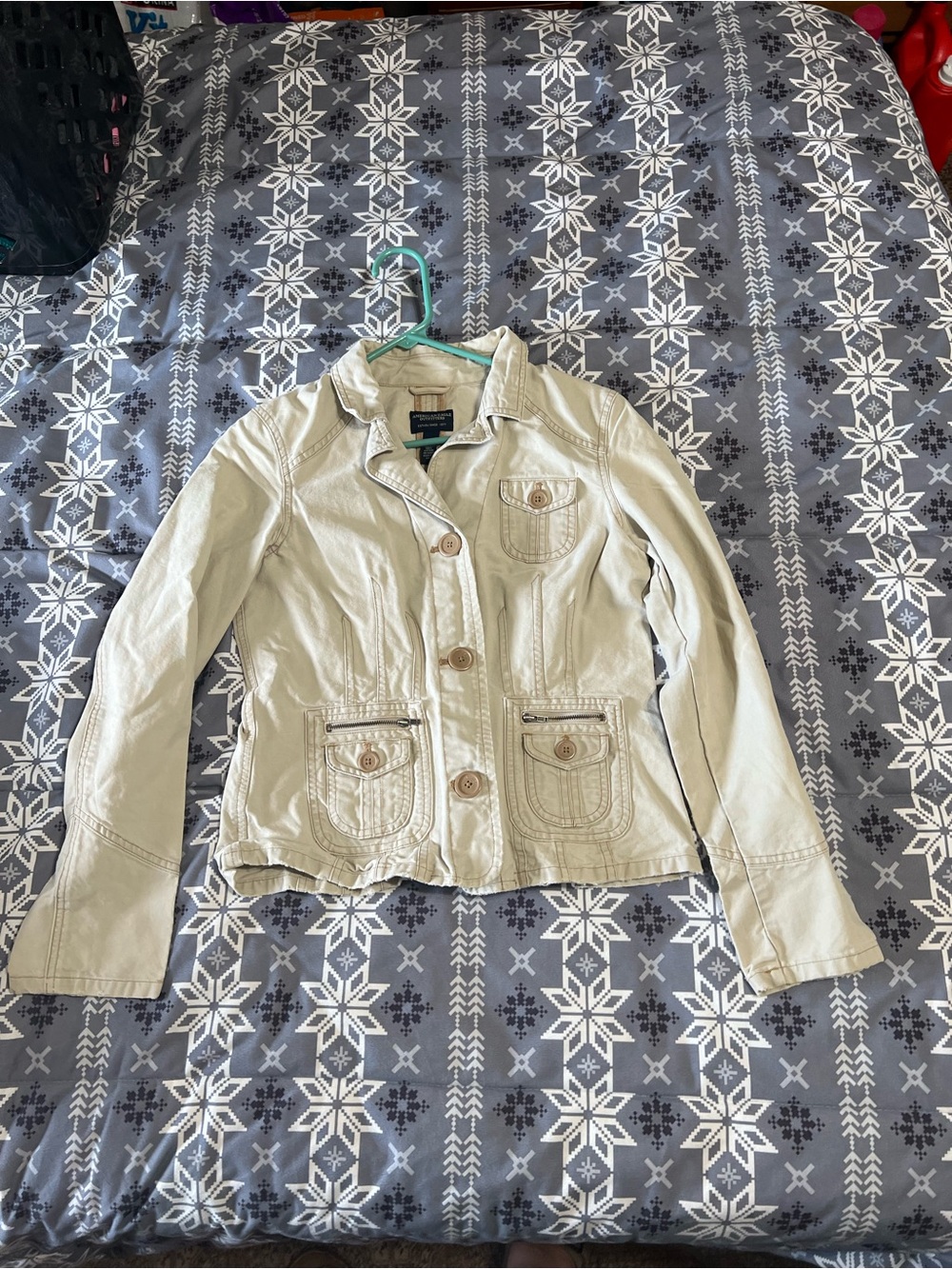 American Eagle Outfitters Light Beige Button-Front Jean Jacket